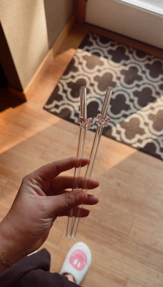 Pink Bow Glass Straw - Dishwasher Safe