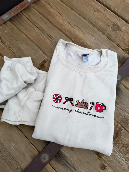 Embroidered Merry Christmas.. Crew Neck