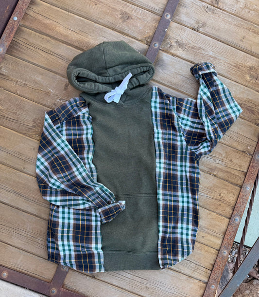 Reworked - woodsy flannel hoodie- size S-XL