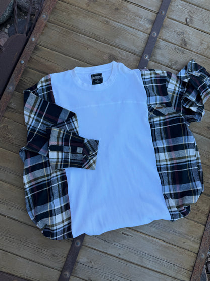 Reworked - oversized blues Flannel tshirt - size L-XXL