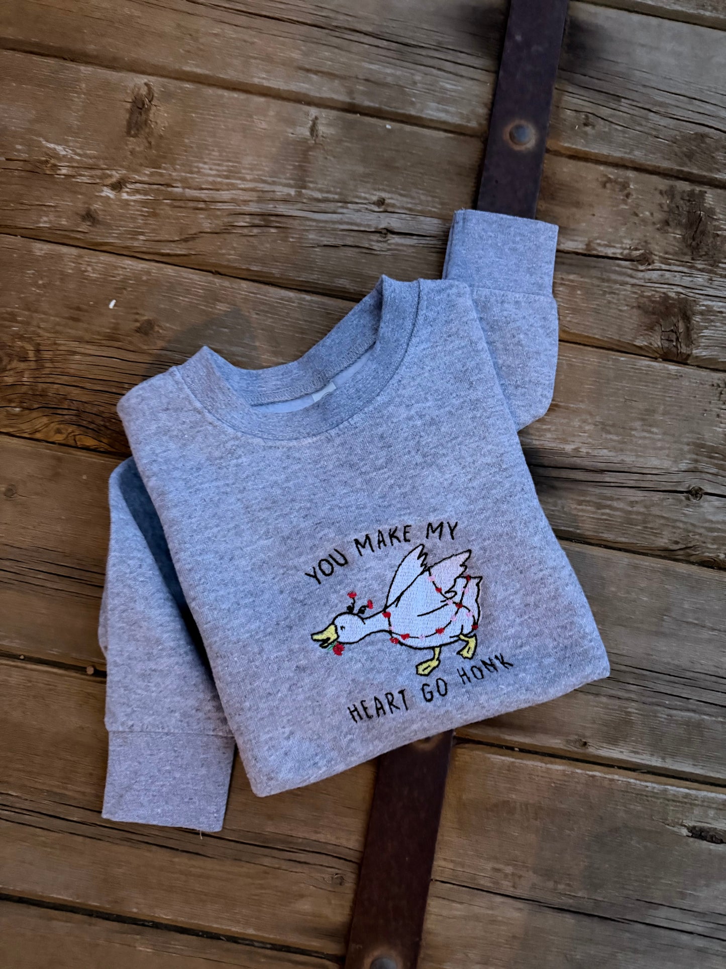 embroidered - you make my heart go honk - little one crew