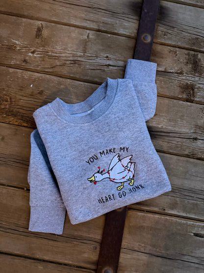 embroidered - you make my heart go honk - little one crew