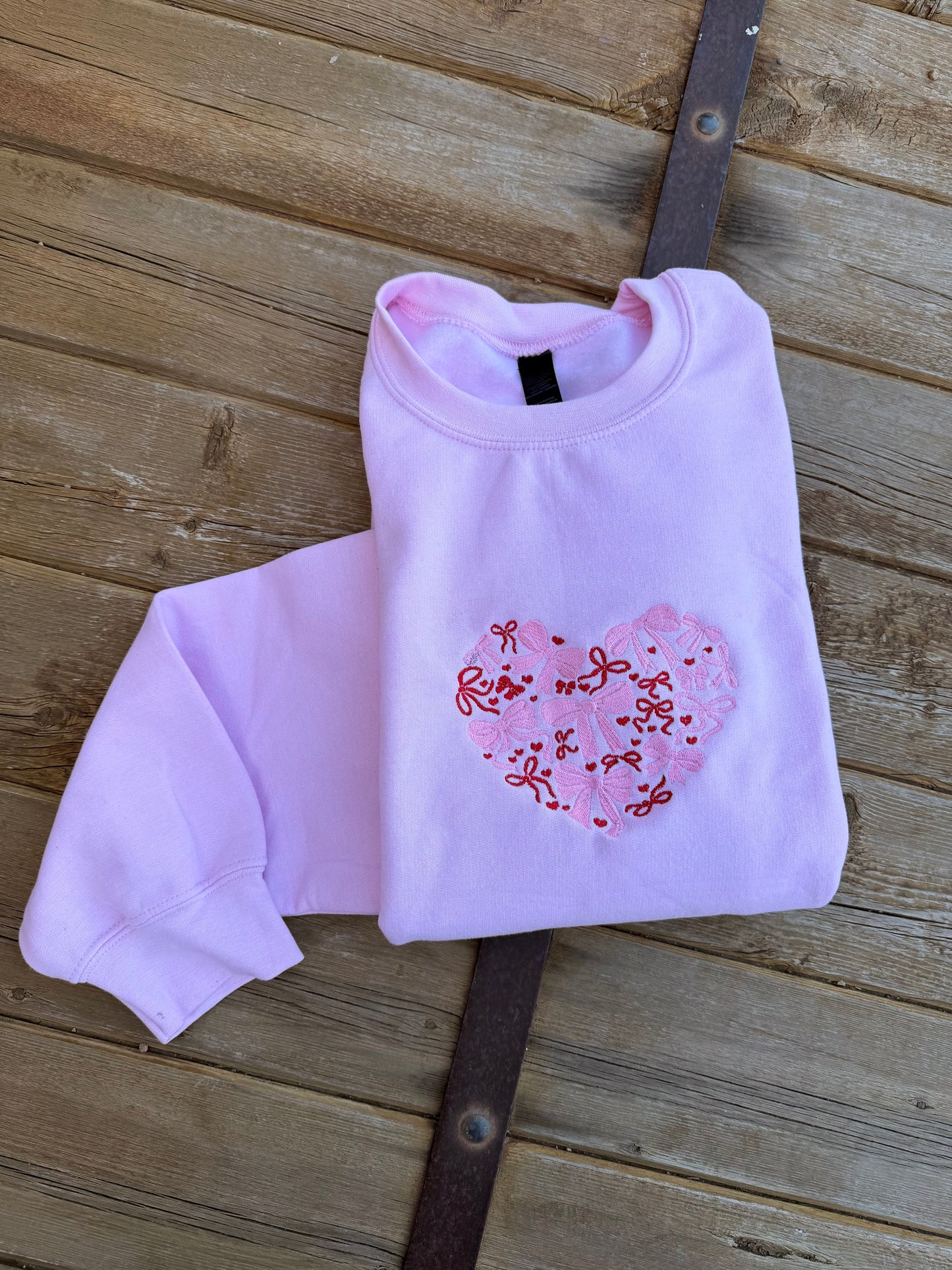 EMBROIDERED "heart of hearts" pink crew