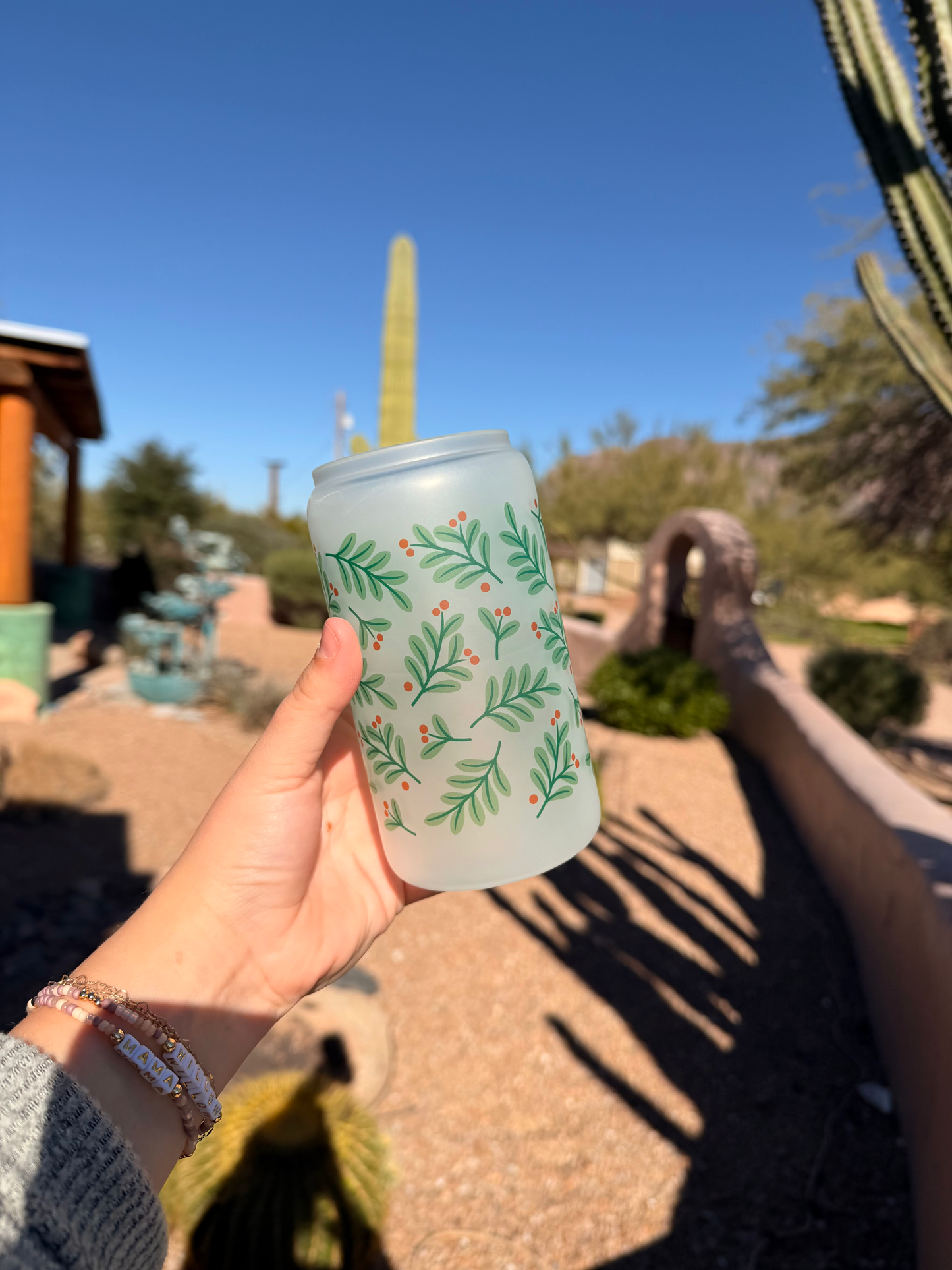 Holly Cheer, Frosted Glass - Dishwasher Safe