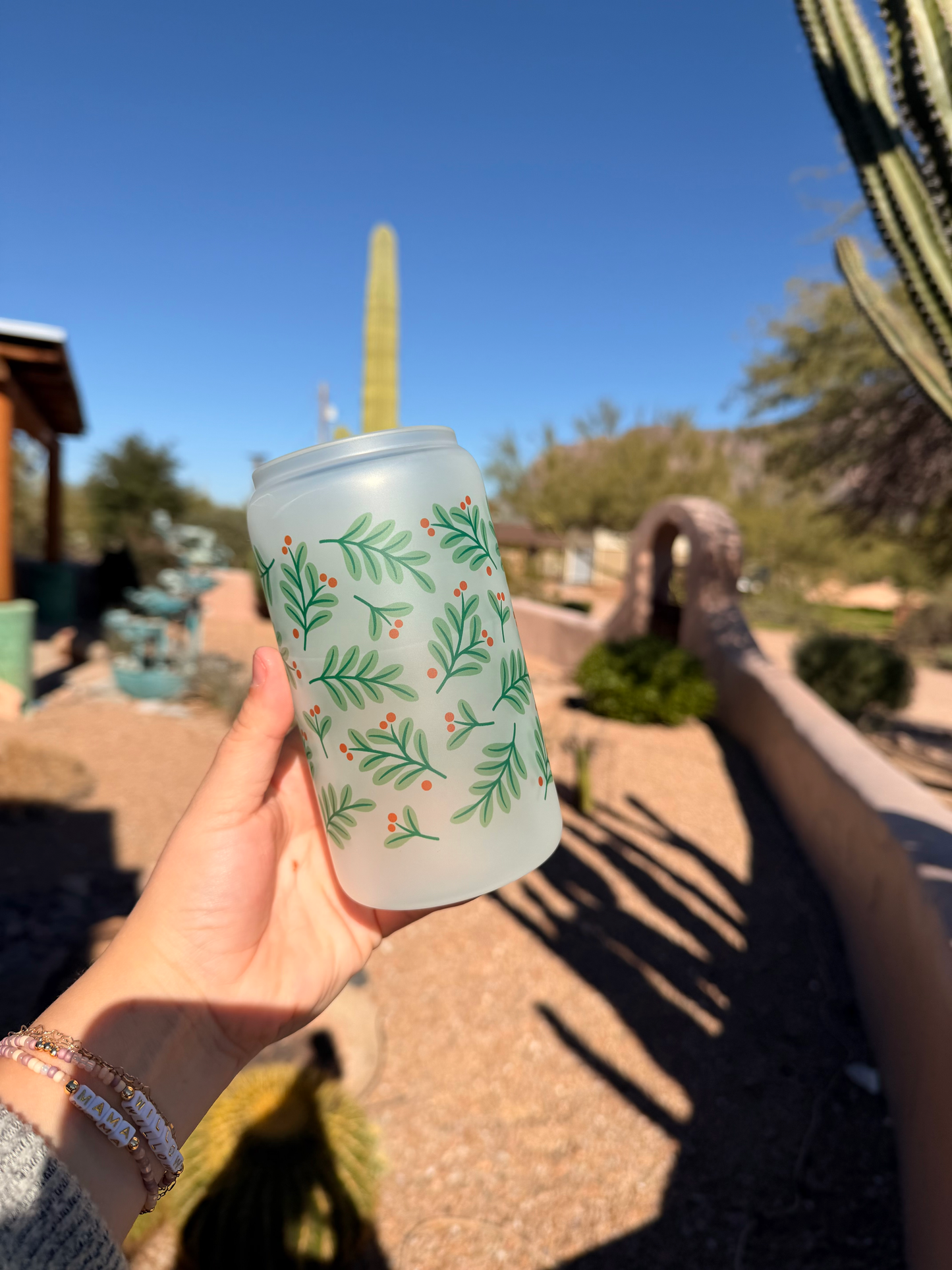 Holly Cheer, Frosted Glass - Dishwasher Safe