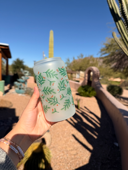 Holly Cheer, Frosted Glass - Dishwasher Safe