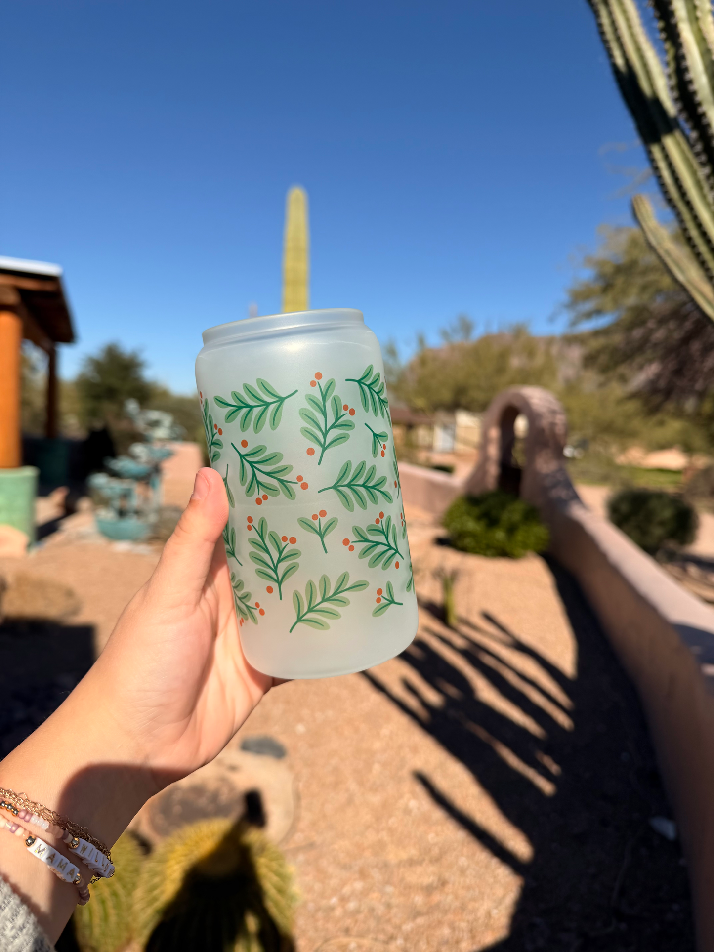 Holly Cheer, Frosted Glass - Dishwasher Safe