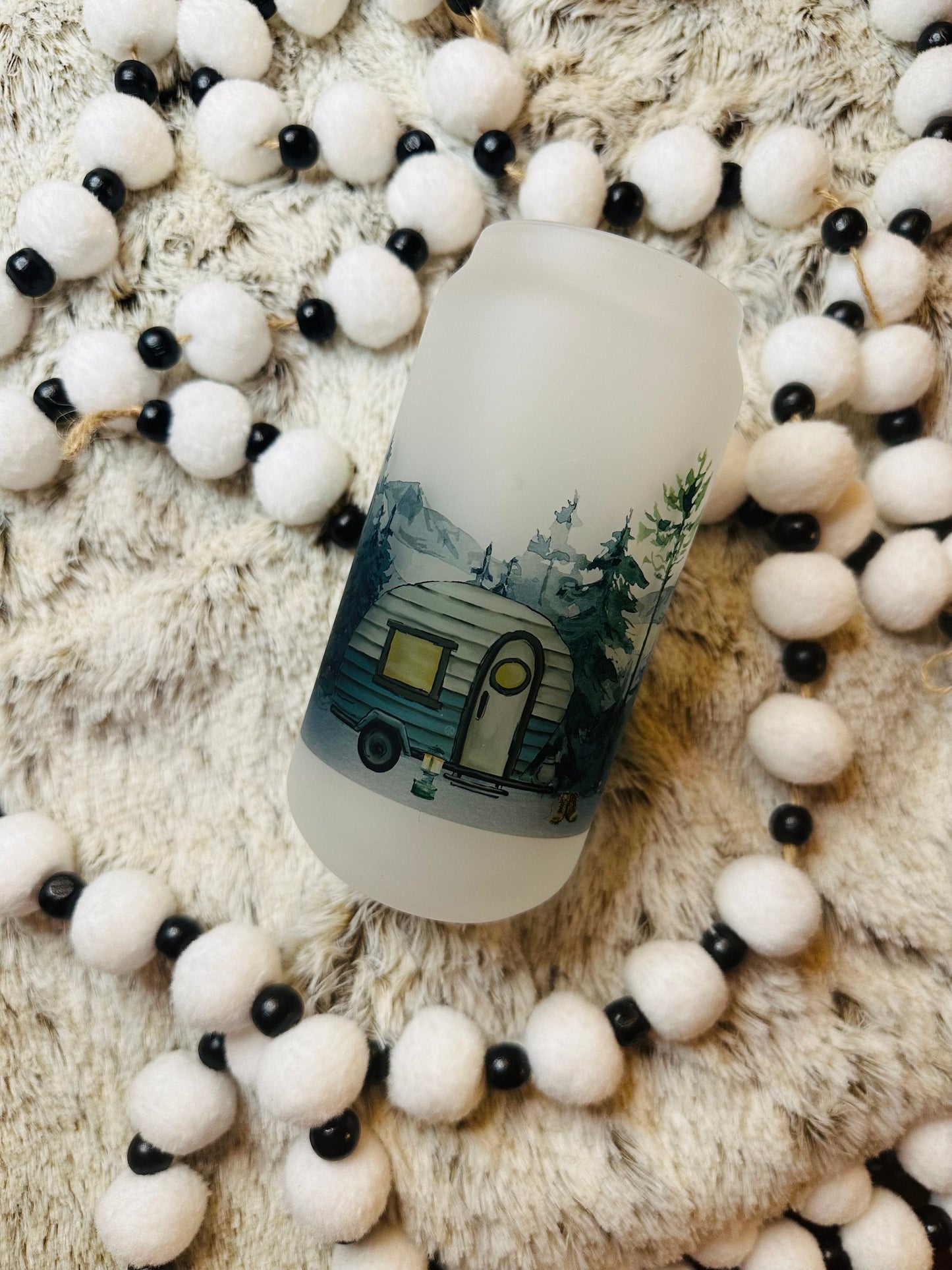 Camping Printed Libby Glass - Dishwasher Safe