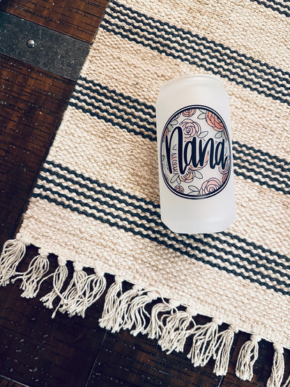 Floral Names Printed Libby Glass- Frosted