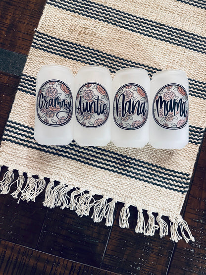 Floral Names Printed Libby Glass- Frosted