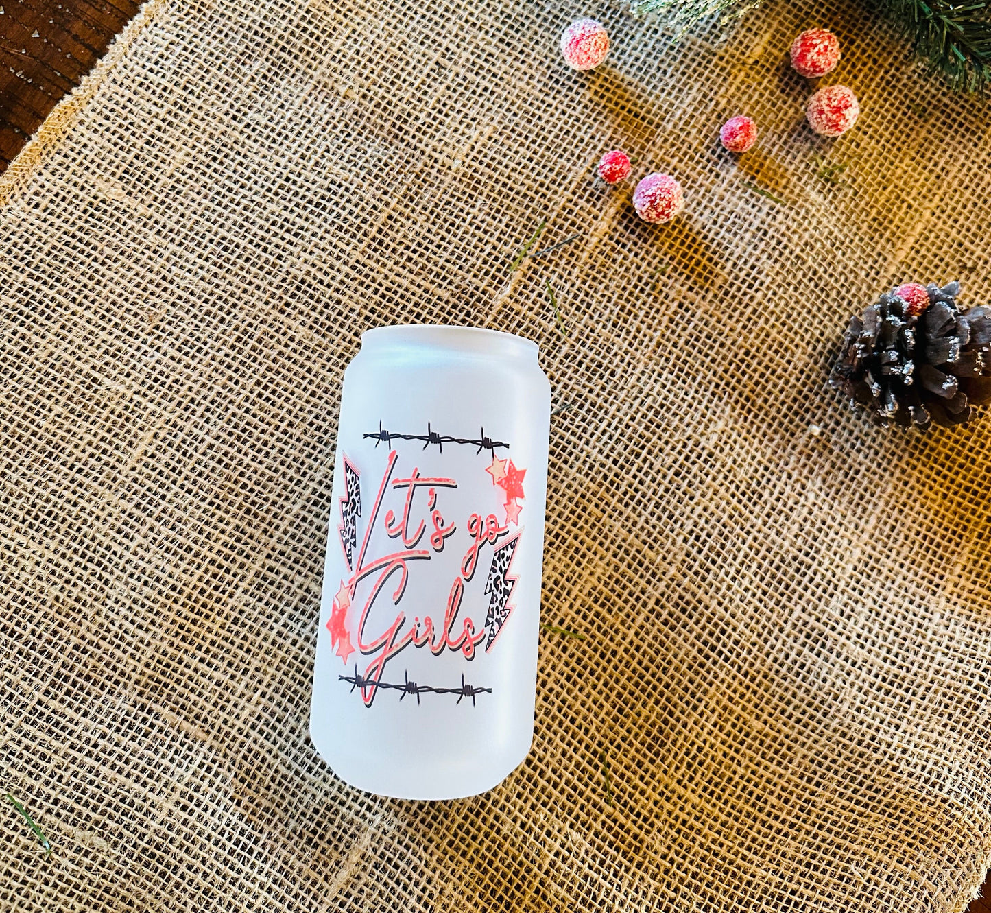 Lets Go Girls Printed Libby Glass- Frosted