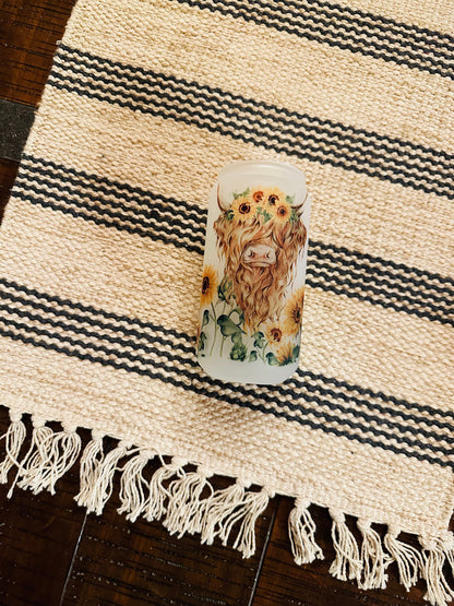 Whimsical Bull Printed Libby Glass - Frosted