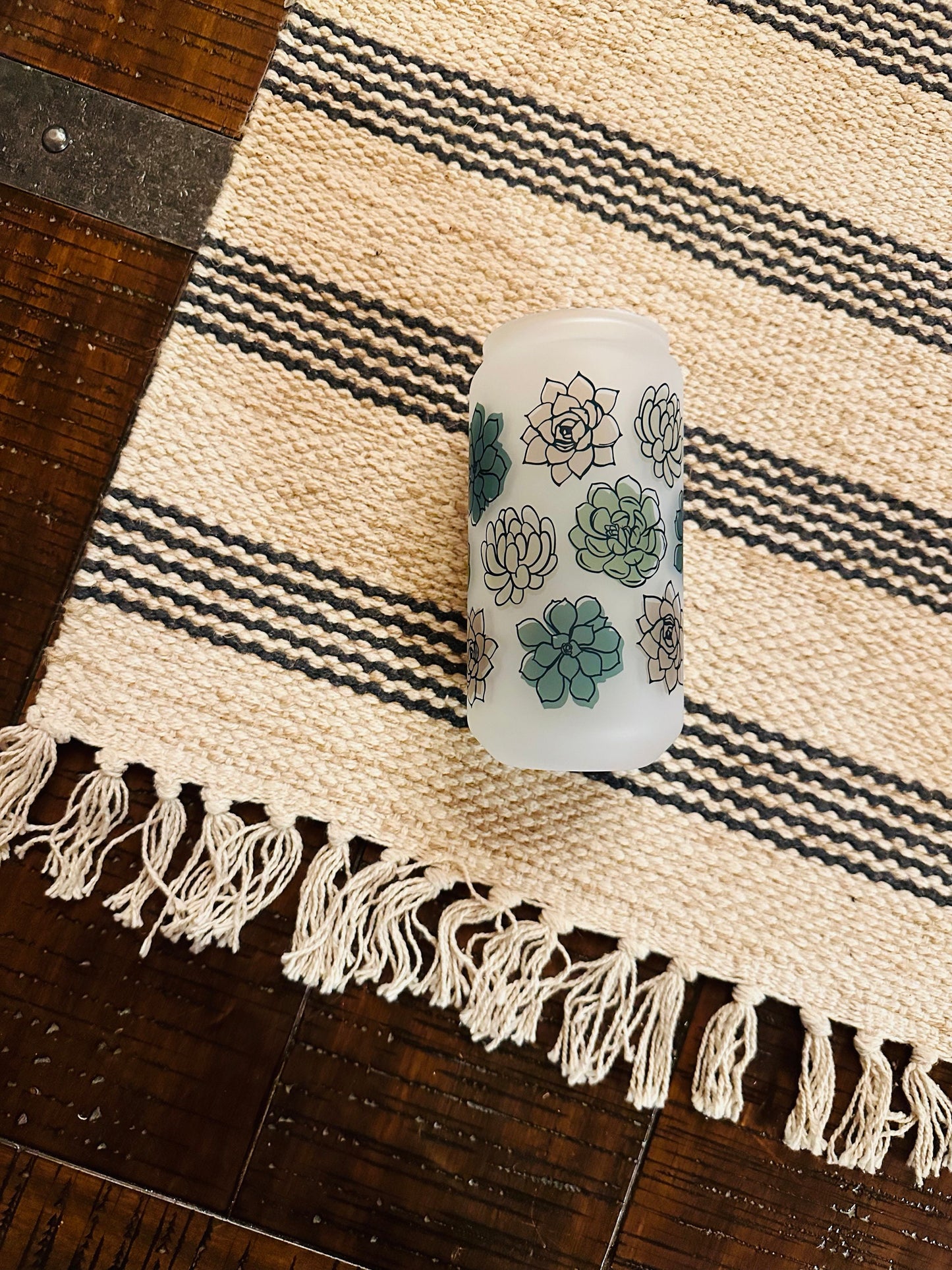 Succulent Printed Libby Glass- Frosted