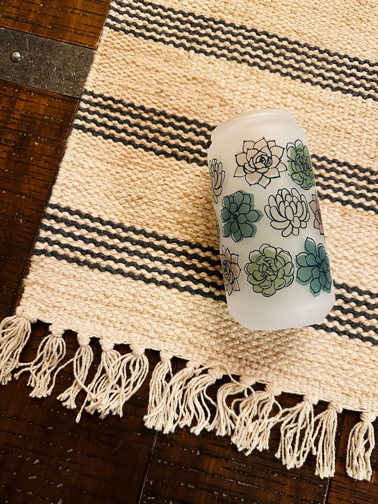 Succulent Printed Libby Glass- Frosted