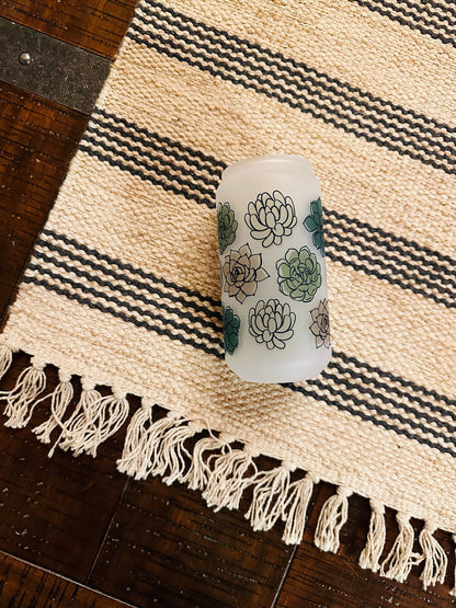 Succulent Printed Libby Glass- Frosted