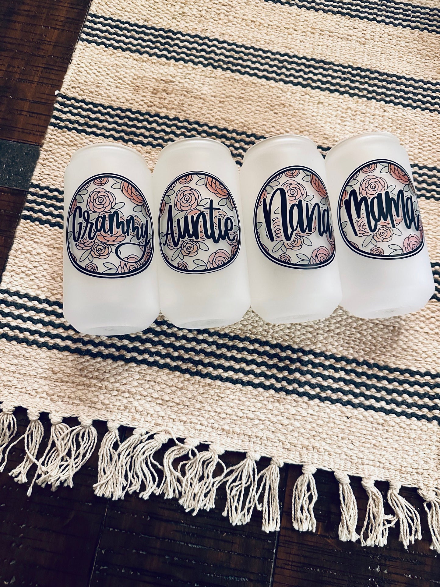 Floral Names Printed Libby Glass- Frosted