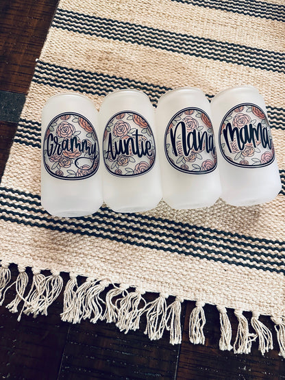 Floral Names Printed Libby Glass- Frosted