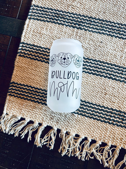 Bulldog Mom Printed Libby Glass- Frosted