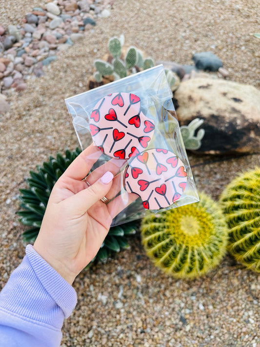 Set of 2 Car Coasters - Sucker Hearts