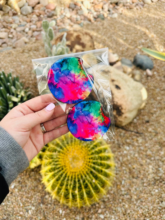 Set of 2 Car Coasters- Watercolors