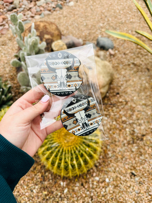 Set of 2 Car Coasters- Aztec