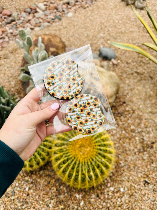 Set of 2 Car Coasters- Sunflower Fields