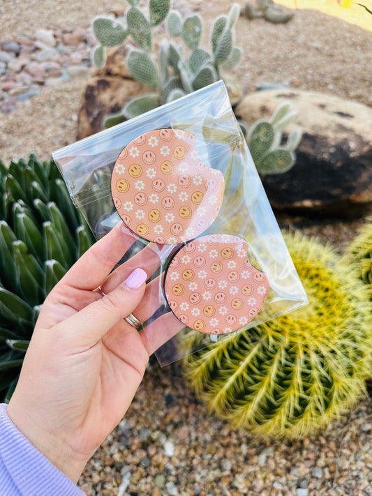 Set of 2 Car Coasters- Daisy Smiles