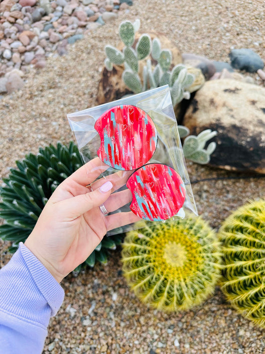 Set of 2 Car Coasters- Heart Splashes