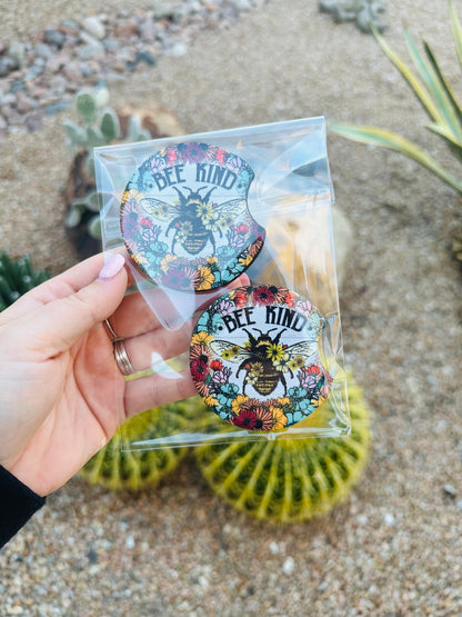 Set of 2 Car Coasters - Bee Kind