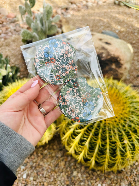 Set of 2 Car Coasters- Floral Design