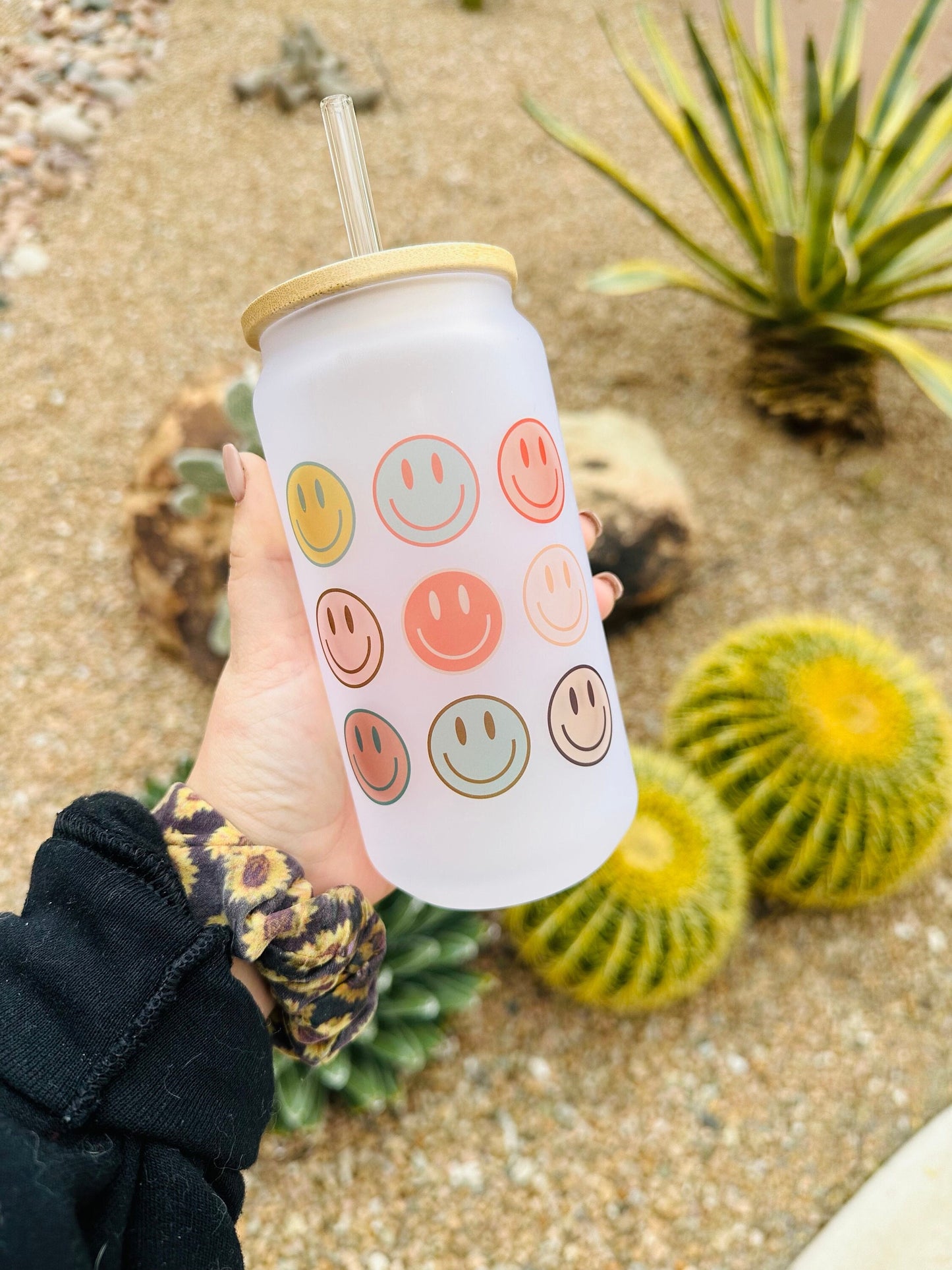 RETRO Smiley - Printed Libby Glass - Dishwasher Safe