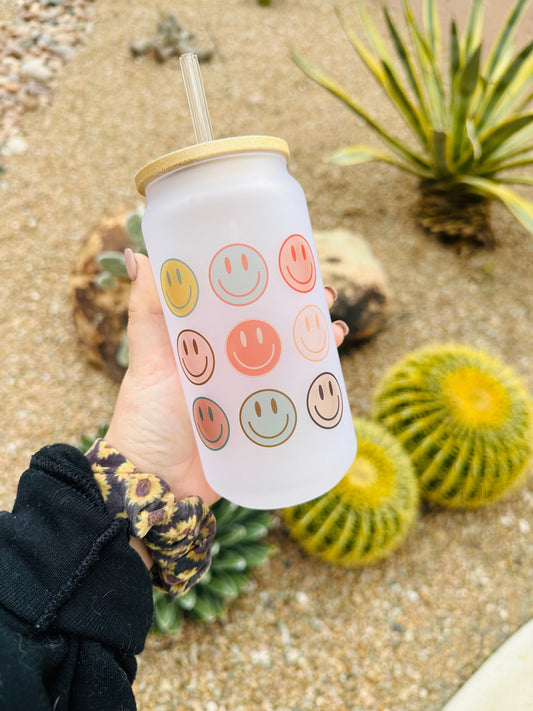 RETRO Smiley - Printed Libby Glass - Dishwasher Safe