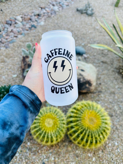 Caffeine Queen Printed Libby Glass - Dishwasher Safe