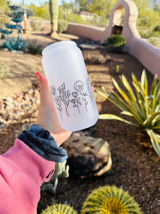 Floral Lines Printed Libby Glass - Dishwasher Safe