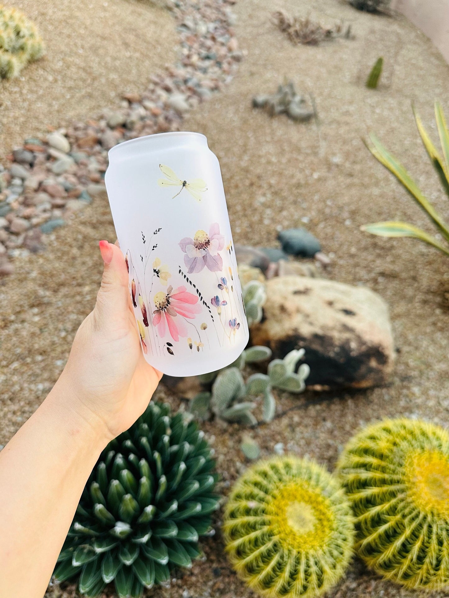 Watercolor Floral Printed Libby Glass - Dishwasher Safe