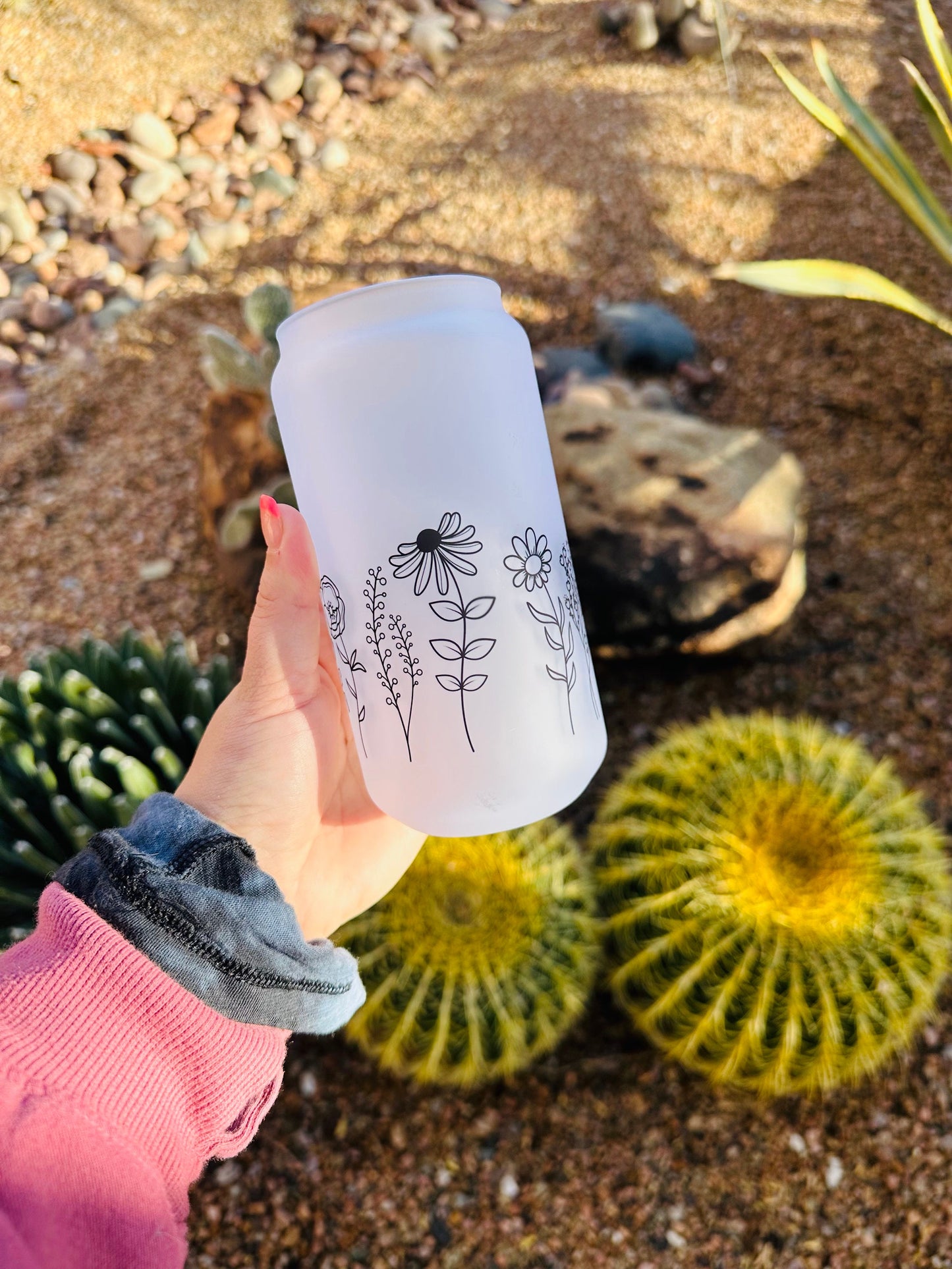 Floral Lines Printed Libby Glass - Dishwasher Safe