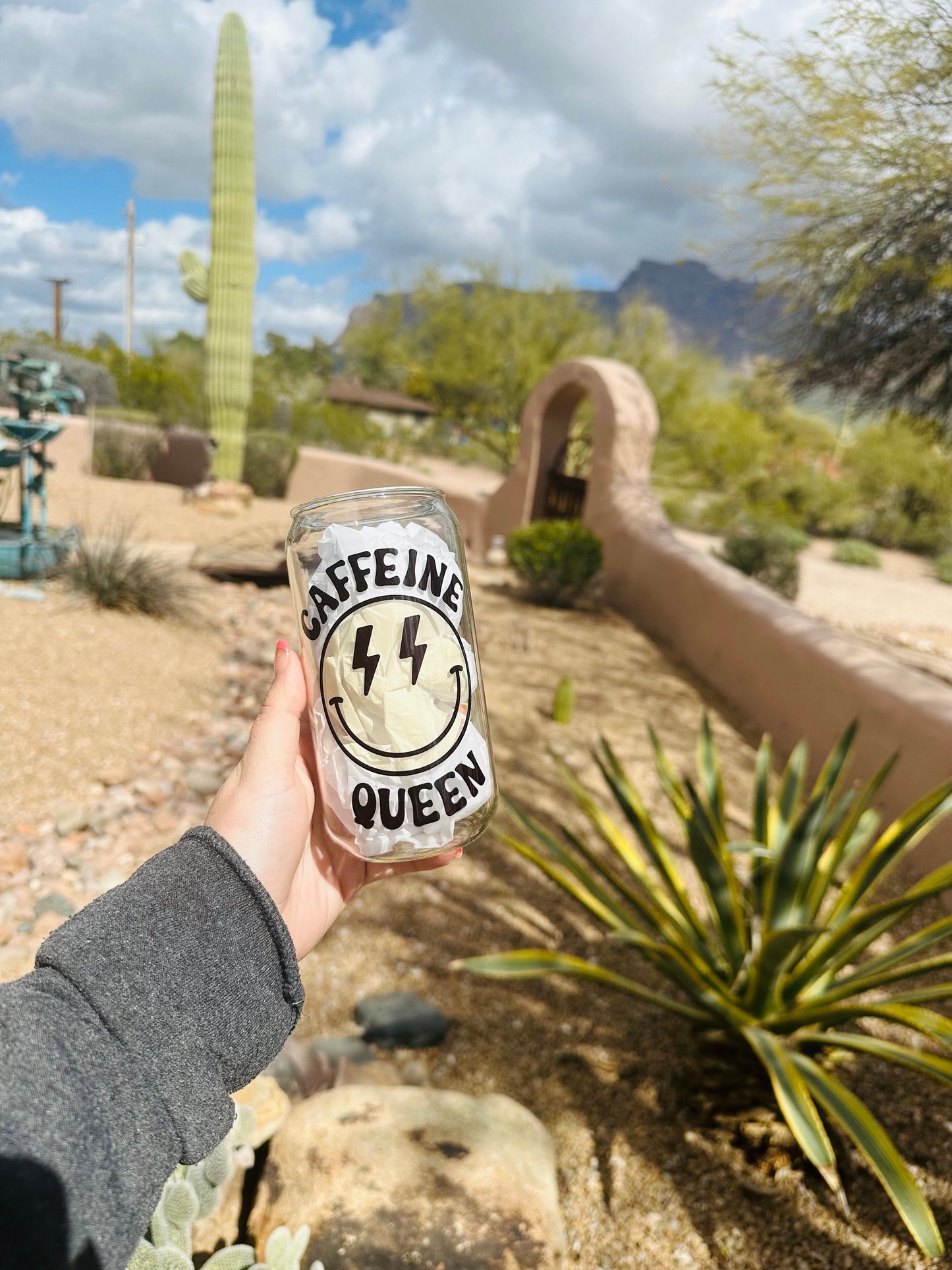 Caffeine Queen Printed Libby Glass - Dishwasher Safe