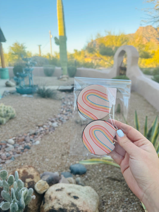 Set of 2 Car Coasters- Rainbow Swirl