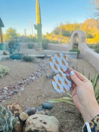 Set of 2 Car Coasters- Yellow Fields