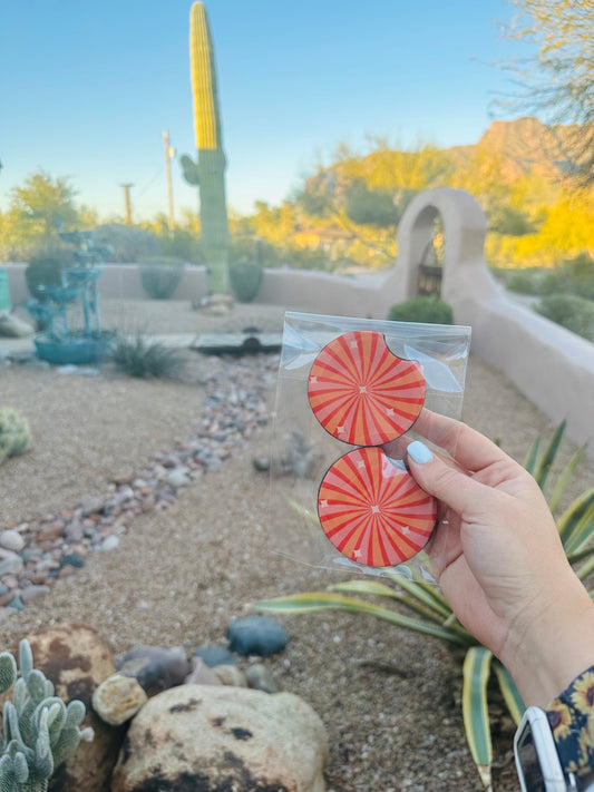 Set of 2 Car Coasters- Retro Sun Burst