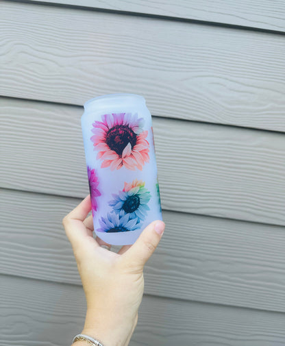 SUNBURST Sunflower - Printed Libby Glass - Dishwasher Safe
