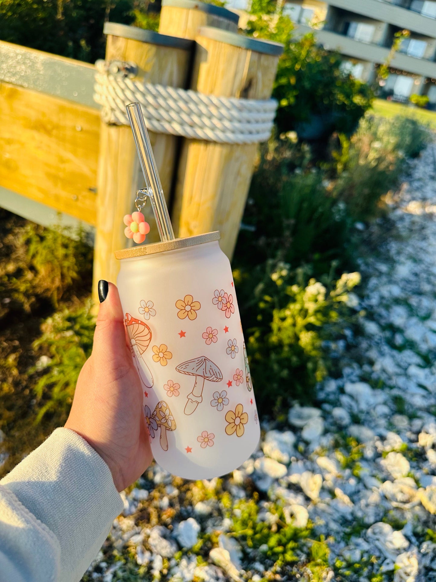 Mushroom Summer Printed Glassware -Dishwasher Safe