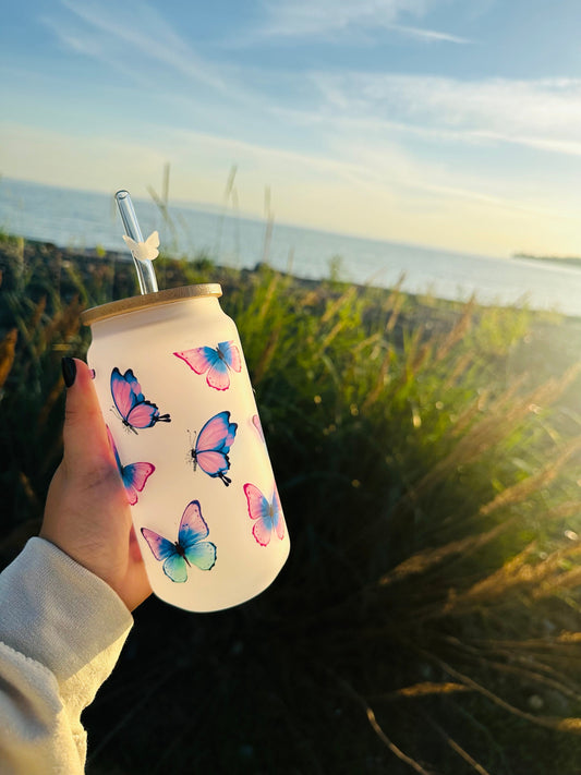 Summer Butterfly Printed Glassware -Dishwasher Safe