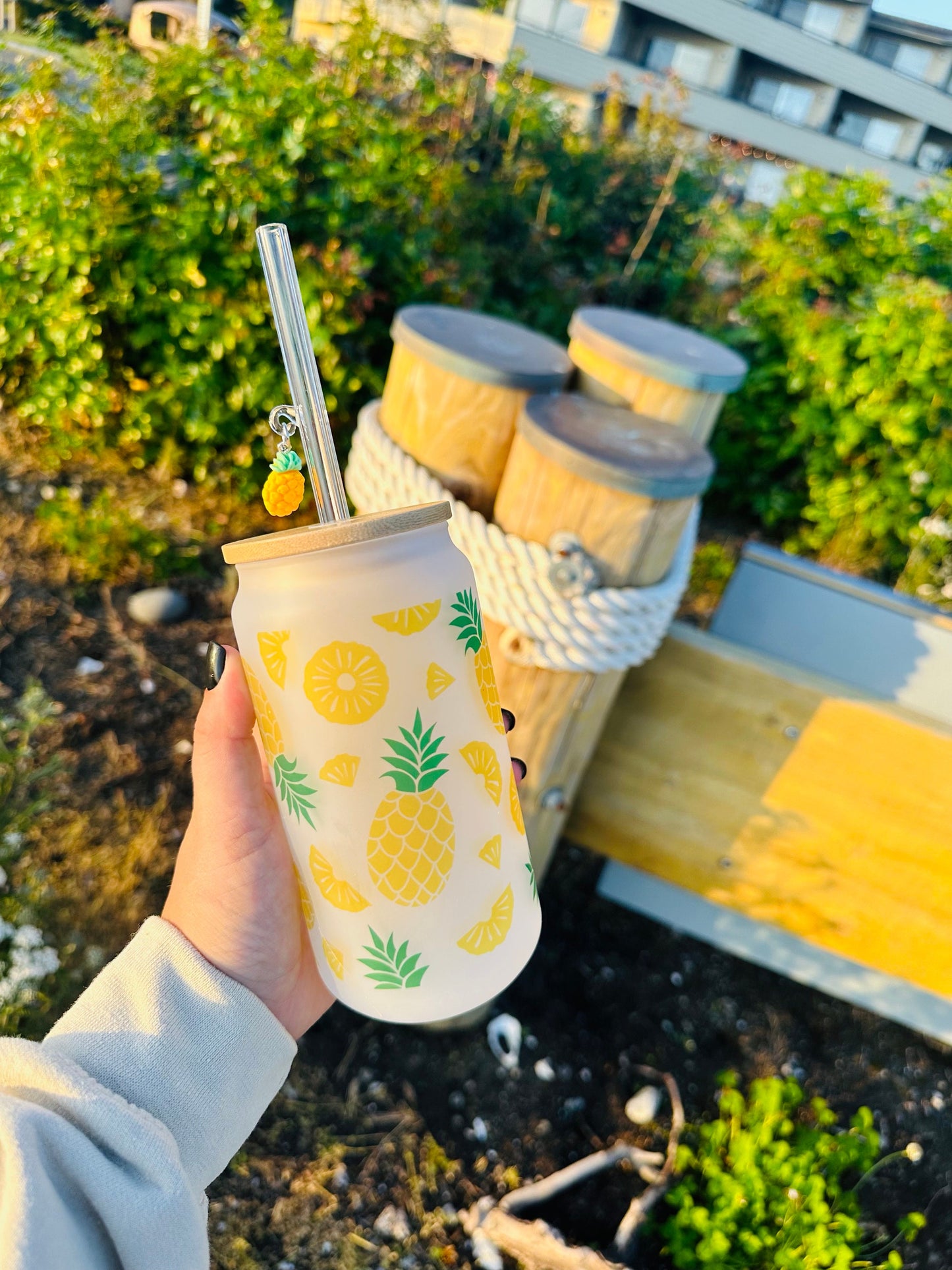 Summer Pineapple Printed Glassware - Dishwasher Safe
