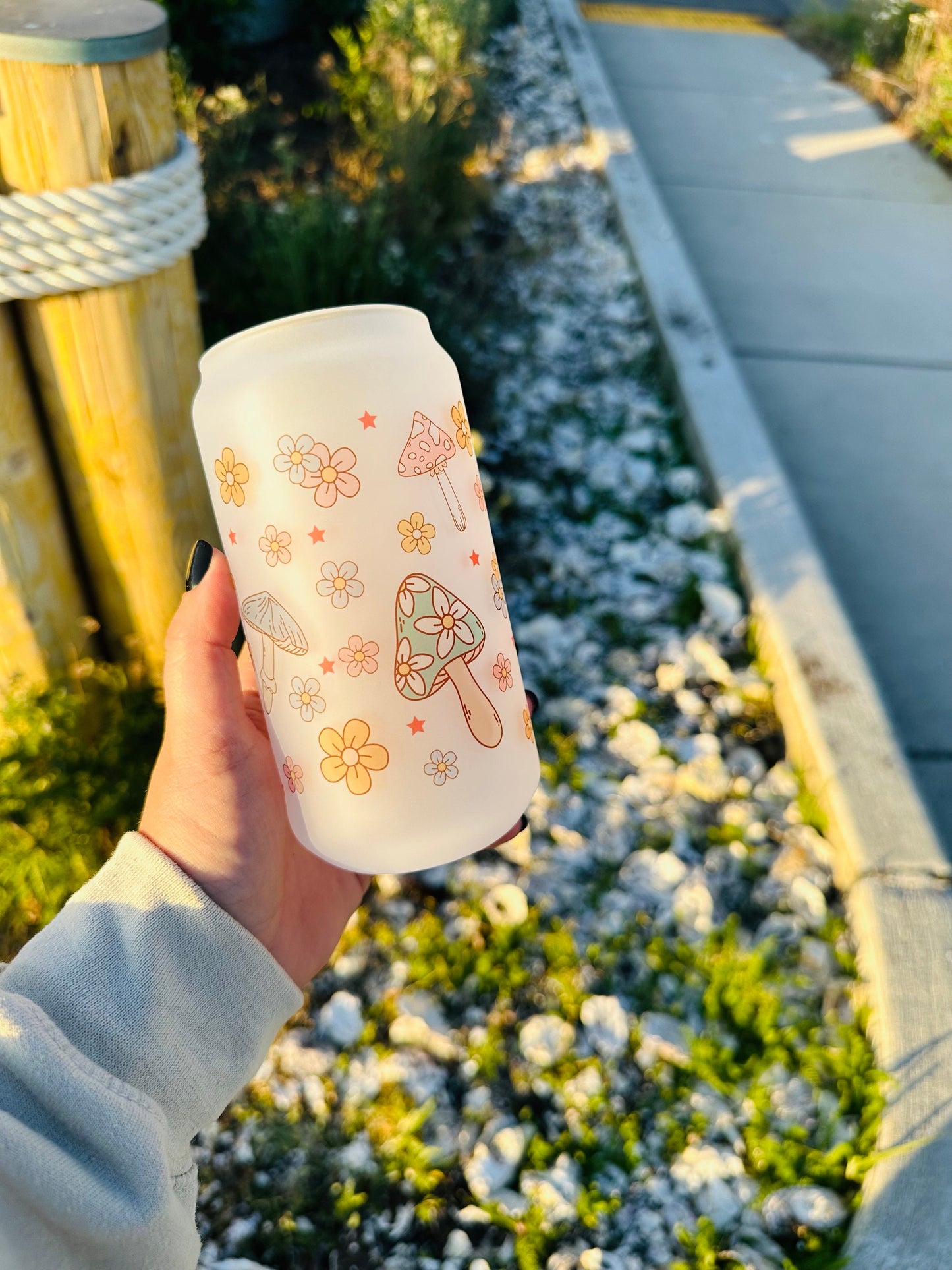 Mushroom Summer Printed Glassware -Dishwasher Safe