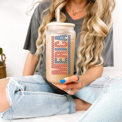 Patriotic Frosted Glasses - Printed Design - Dishwasher Safe