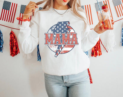 Mama Patriotic Full Graphic Crew - DTF Printed
