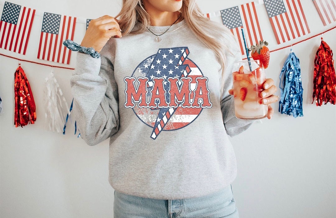 Mama Patriotic Full Graphic Crew - DTF Printed