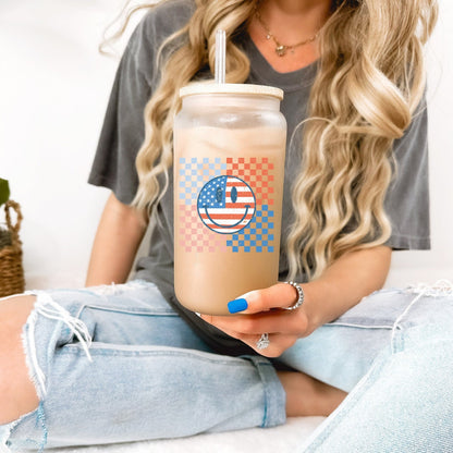 Patriotic Frosted Glasses - Printed Design - Dishwasher Safe