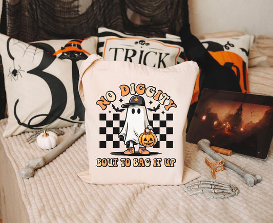 Trick-Or-Treat Canvas Tote Bag - No Diggity, Bout to Bag it Up - DTF Printed